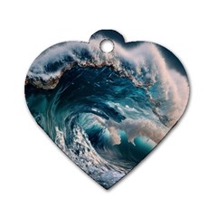 Tsunami Waves Ocean Sea Water Rough Seas Dog Tag Heart (one Side) by uniart180623