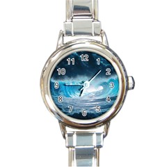 Thunderstorm Storm Tsunami Waves Ocean Sea Round Italian Charm Watch by uniart180623