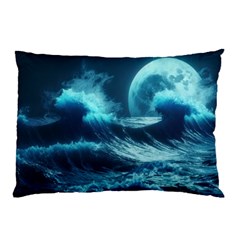 Moonlight High Tide Storm Tsunami Waves Ocean Sea Pillow Case (two Sides) by uniart180623