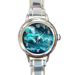 Thunderstorm Tsunami Tidal Wave Ocean Waves Sea Round Italian Charm Watch by uniart180623