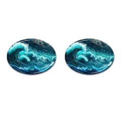 Thunderstorm Tsunami Tidal Wave Ocean Waves Sea Cufflinks (oval) by uniart180623