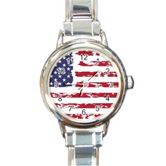 Flag Usa Unite Stated America Round Italian Charm Watch