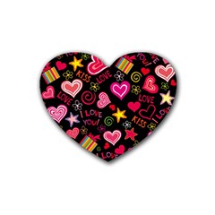 Multicolored Love Hearts Kiss Romantic Pattern Rubber Heart Coaster (4 Pack)