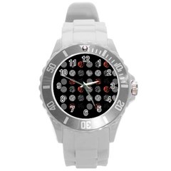 Black And Multicolored Polka Dot Artwork Digital Art Round Plastic Sport Watch (l) by uniart180623