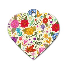 Colorful Flowers Pattern Abstract Patterns Floral Patterns Dog Tag Heart (two Sides)