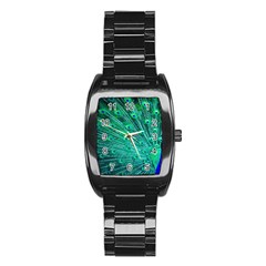 Green And Blue Peafowl Peacock Animal Color Brightly Colored Stainless Steel Barrel Watch by uniart180623