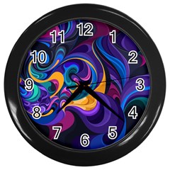 Colorful Waves Abstract Waves Curves Art Abstract Material Material Design Wall Clock (black)