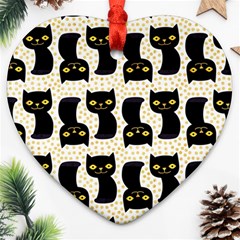 Black Cats And Dots Koteto Cat Pattern Kitty Heart Ornament (two Sides) by uniart180623