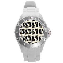 Black Cats And Dots Koteto Cat Pattern Kitty Round Plastic Sport Watch (l)