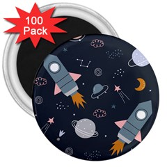 Space Background Illustration With Stars And Rocket Seamless Vector Pattern 3  Magnets (100 Pack) by uniart180623