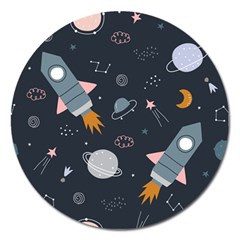 Space Background Illustration With Stars And Rocket Seamless Vector Pattern Magnet 5  (round) by uniart180623