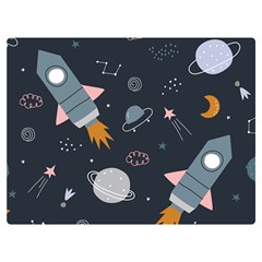 Space Background Illustration With Stars And Rocket Seamless Vector Pattern Premium Plush Fleece Blanket (extra Small) by uniart180623