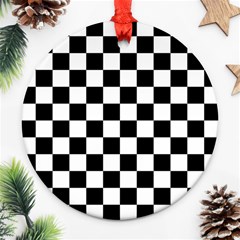 Black White Checker Pattern Checkerboard Round Ornament (two Sides) by uniart180623