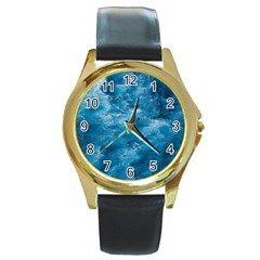 Blue Water Speech Therapy Round Gold Metal Watch