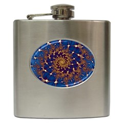Fractal Spiral Art Pattern Blue Design Hip Flask (6 Oz)