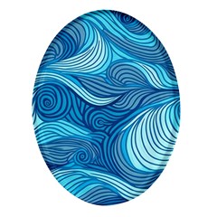 Ocean Waves Sea Abstract Pattern Water Blue Oval Glass Fridge Magnet (4 Pack) by Simbadda