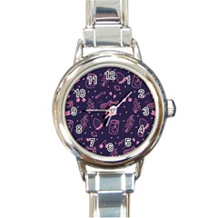 Various Cute Girly Stuff Seamless Pattern Round Italian Charm Watch