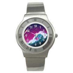 Tsunami Waves Ocean Sea Nautical Nature Water Unique Stainless Steel Watch by Simbadda