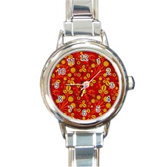 Seamless Pattern Slavic Folk Style Round Italian Charm Watch by Simbadda