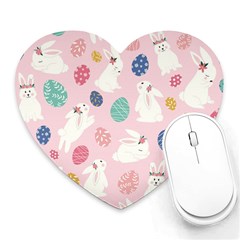 Cute Bunnies Easter Eggs Seamless Pattern Heart Mousepad by Simbadda