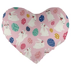 Cute Bunnies Easter Eggs Seamless Pattern Large 19  Premium Flano Heart Shape Cushions by Simbadda