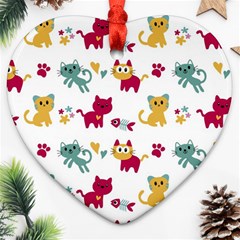 Pattern With Cute Cats Ornament (heart) by Simbadda