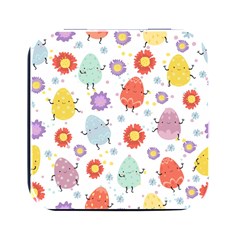 Easter Seamless Pattern With Cute Eggs Flowers Square Metal Box (black)