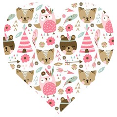 Pink Animals Pattern Wooden Puzzle Heart by Simbadda