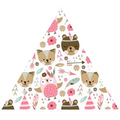 Pink Animals Pattern Wooden Puzzle Triangle by Simbadda