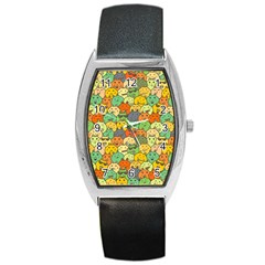 Seamless Pattern With Doodle Bunny Barrel Style Metal Watch