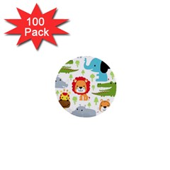 Seamless Pattern Vector With Animals Cartoon 1  Mini Buttons (100 Pack) 