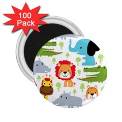 Seamless Pattern Vector With Animals Cartoon 2 25  Magnets (100 Pack) 