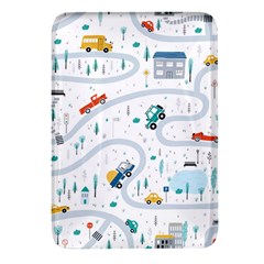 Cute Children Seamless Pattern With Cars Road Park Houses White Background Illustration Town Cartooo Rectangular Glass Fridge Magnet (4 Pack) by Simbadda