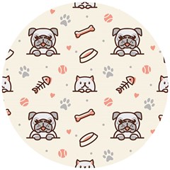 Pug-dog-cat-with-bone-fish-bones-paw-prints-ball-seamless-pattern-vector-background Wooden Puzzle Round by Simbadda