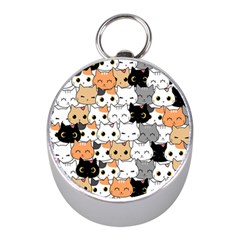 Cute-cat-kitten-cartoon-doodle-seamless-pattern Mini Silver Compasses by Simbadda