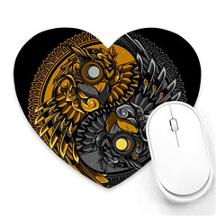 Yin-yang-owl-doodle-ornament-illustration Heart Mousepad by Simbadda