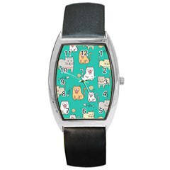 Seamless-pattern-cute-cat-cartoon-with-hand-drawn-style Barrel Style Metal Watch by Simbadda