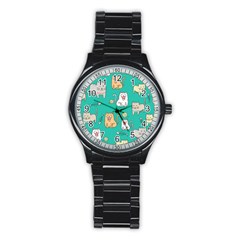 Seamless-pattern-cute-cat-cartoon-with-hand-drawn-style Stainless Steel Round Watch by Simbadda