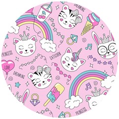 Beautiful-cute-animals-pattern-pink Wooden Puzzle Round by Simbadda