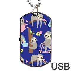 Hand-drawn-cute-sloth-pattern-background Dog Tag Usb Flash (two Sides) by Simbadda