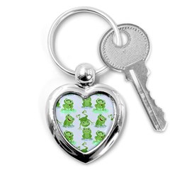 Cute-green-frogs-seamless-pattern Key Chain (heart)