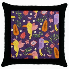 Exotic-seamless-pattern-with-parrots-fruits Throw Pillow Case (black) by Simbadda