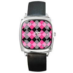 Seamless-argyle-pattern Square Metal Watch by Simbadda