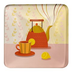 Tea Pot Cup Drawing Square Glass Fridge Magnet (4 Pack) by Grandong