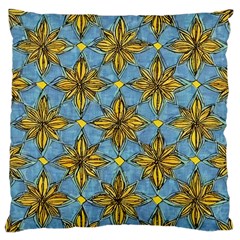 Gold Abstract Flowers Pattern At Blue Background Standard Premium Plush Fleece Cushion Case (two Sides)