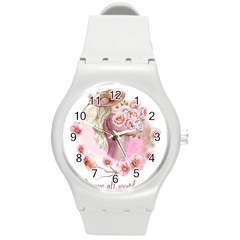 Women With Flowers Round Plastic Sport Watch (m) by fashiontrends