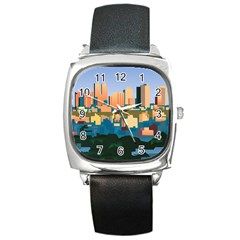 City Buildings Urban Dawn Square Metal Watch by Bangk1t