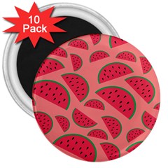 Watermelon Red Food Fruit Healthy Summer Fresh 3  Magnets (10 Pack)  by pakminggu