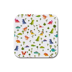 Vector Baby Dino Seamless Pattern Rubber Square Coaster (4 Pack)