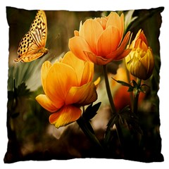 Yellow Butterfly Flower Large Cushion Case (two Sides)